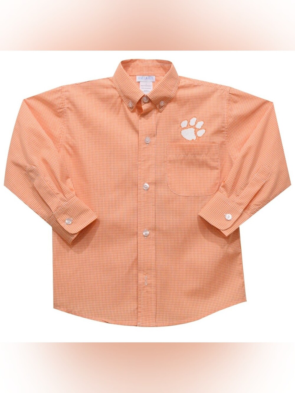 Vive La Fete Boys Sz 3 Clemson University Collegiate Dress Shirt Orange Gingham